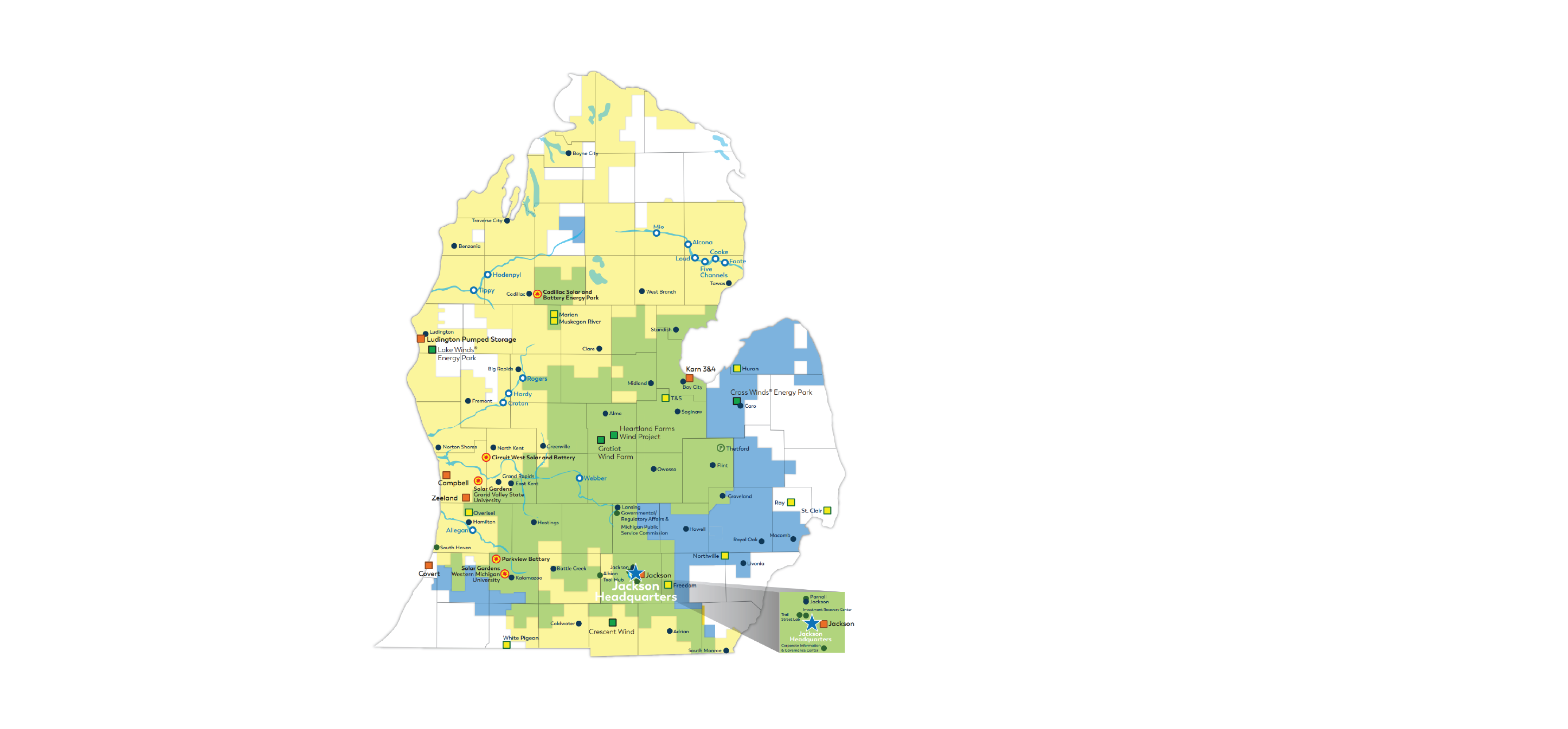 Map of Michigan showing Consumers Energy service territory